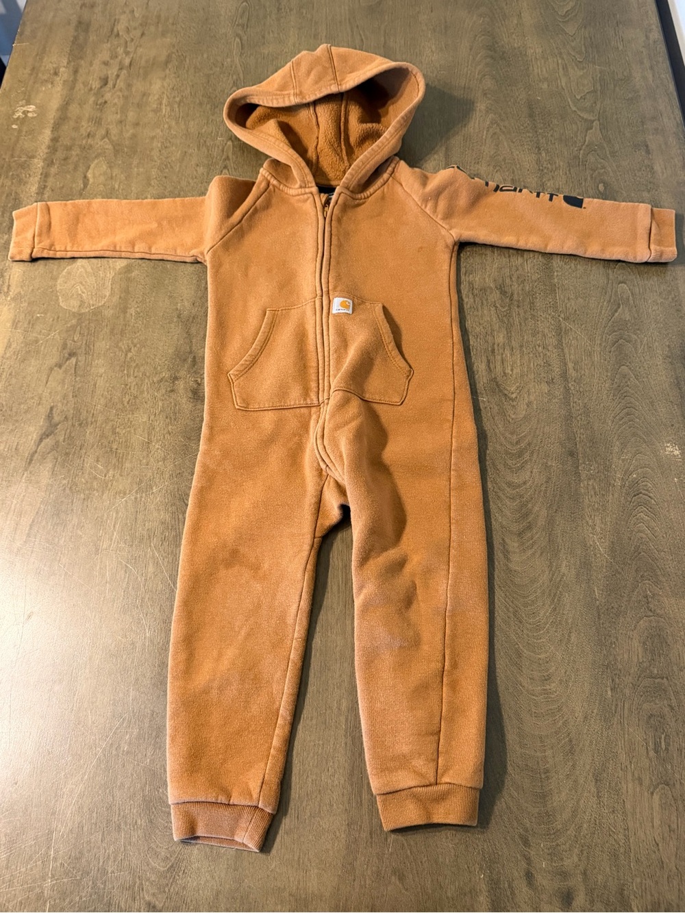 Carhartt Hooded Zip Fleece Coverall One-Piece Brown 24M Pockets Logo